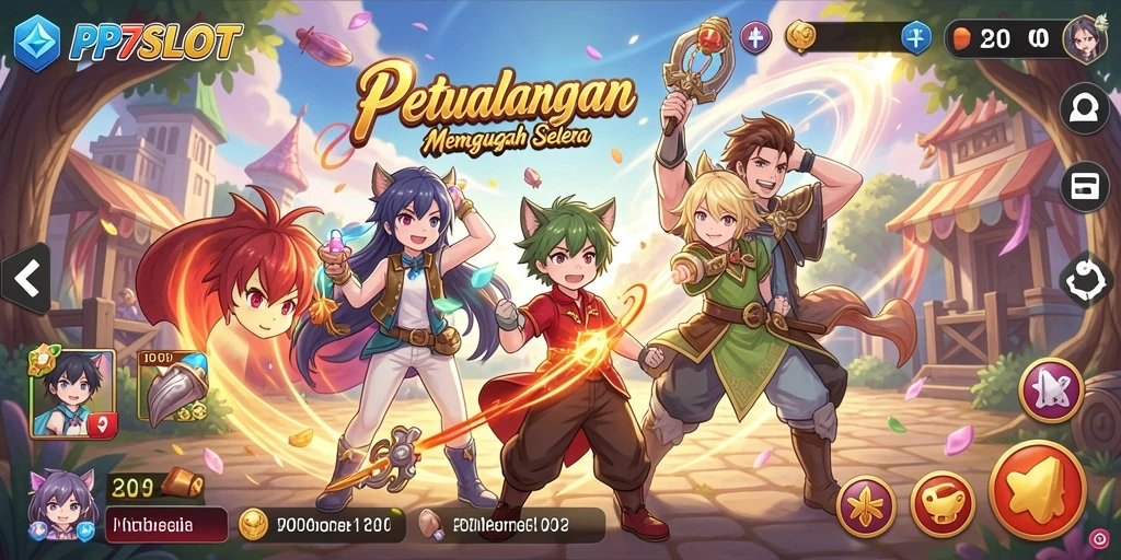 Screenshot gameplay PP7SLOT menampilkan suasana pertarungan yang intens dan karakter anime yang penuh warna.