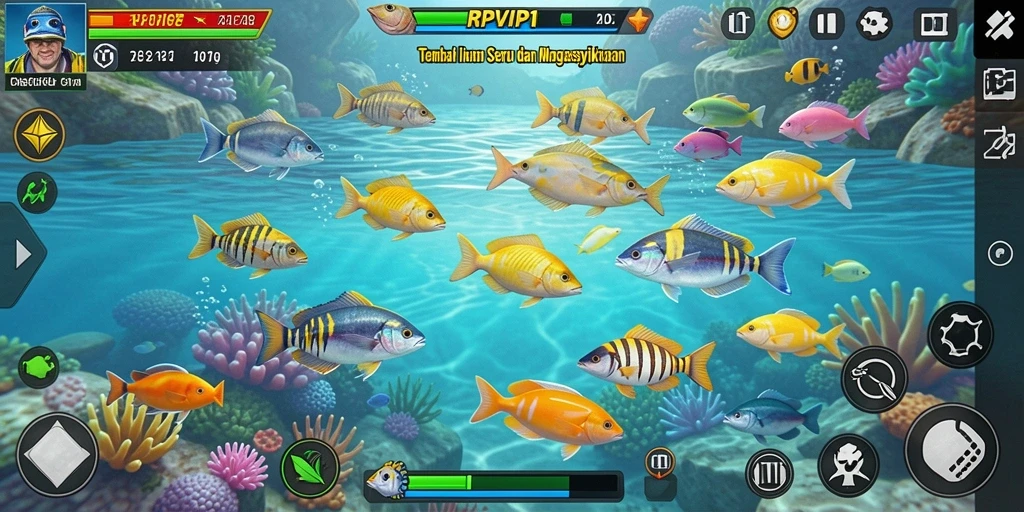 Tangkapan ikan berwarna-warni dalam gameplay RPVIP1.